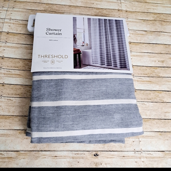 Threshold Gray Striped 100% Cotton Shower Curtain 72" × 72" - Picture 1 of 7